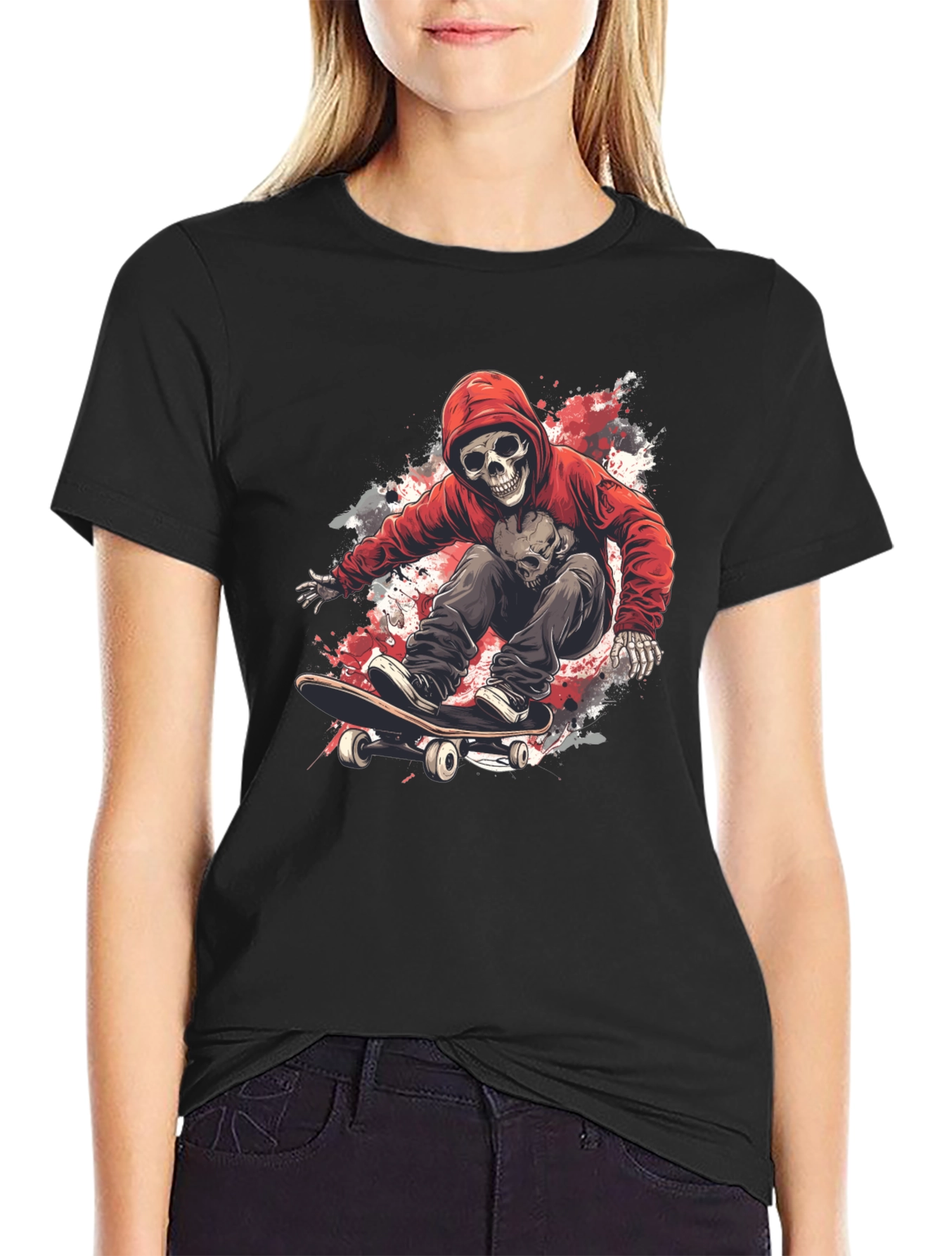 Skateboarding Skeleton Graphic Tee - Cool Design
