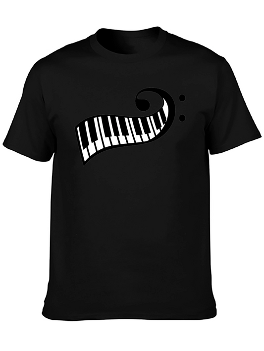 Piano Keys Clef Graphic Black Tee - Music Lovers T-Shirt