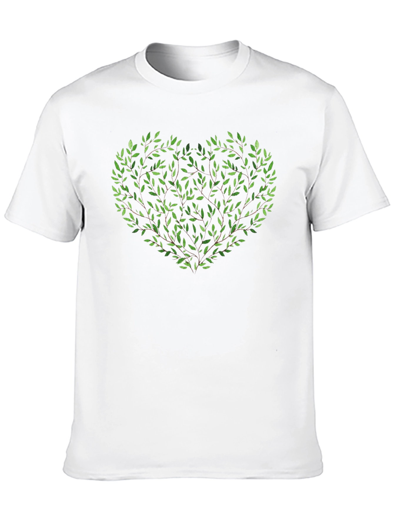 Green Leaf Heart Graphic Black T-Shirt