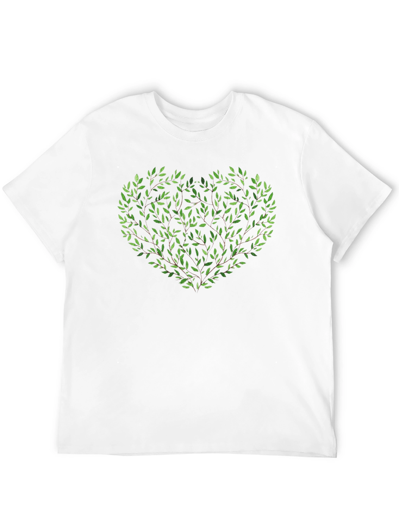 Green Leaf Heart Graphic Black T-Shirt