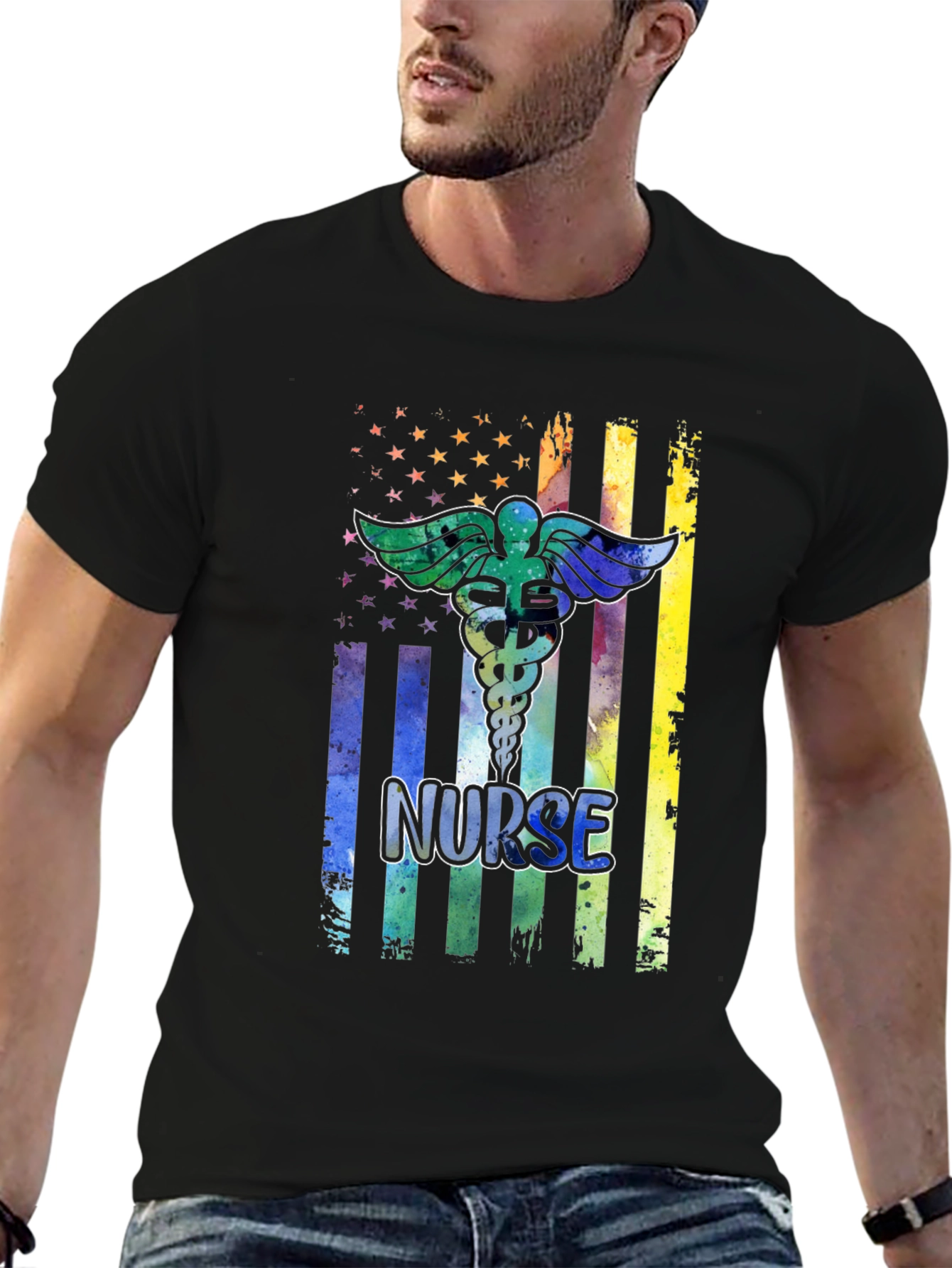 Nurse Pride Graphic T-Shirt - USA Flag Design