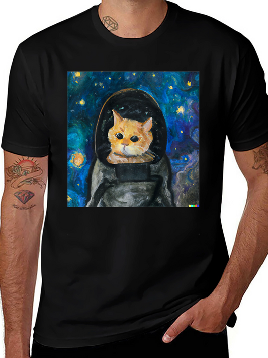 Astronaut Cat T-Shirt - Starry Night Space Kitty Tee