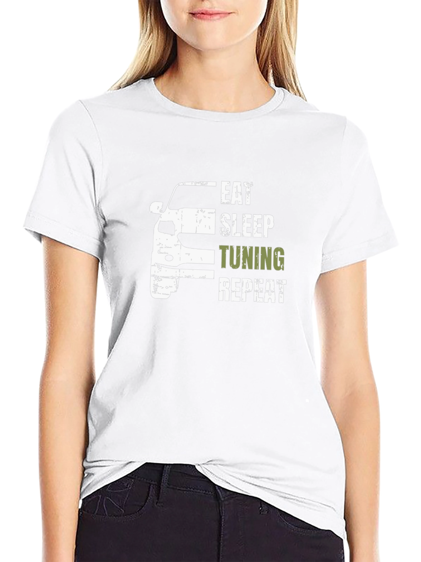 Eat Sleep Tuning Repeat Black Graphic T-Shirt