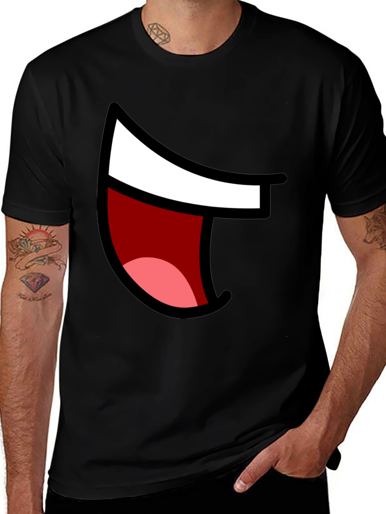 Cartoon Mouth Graphic Tee - Black