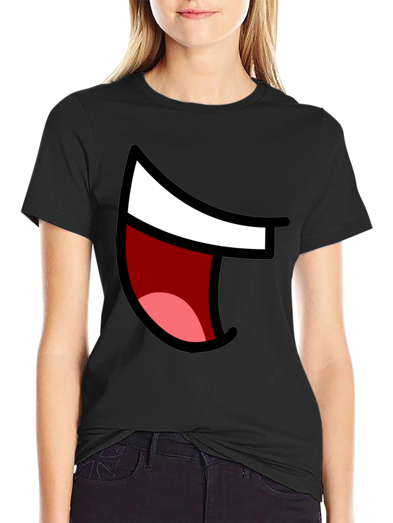 Cartoon Mouth Graphic Tee - Black