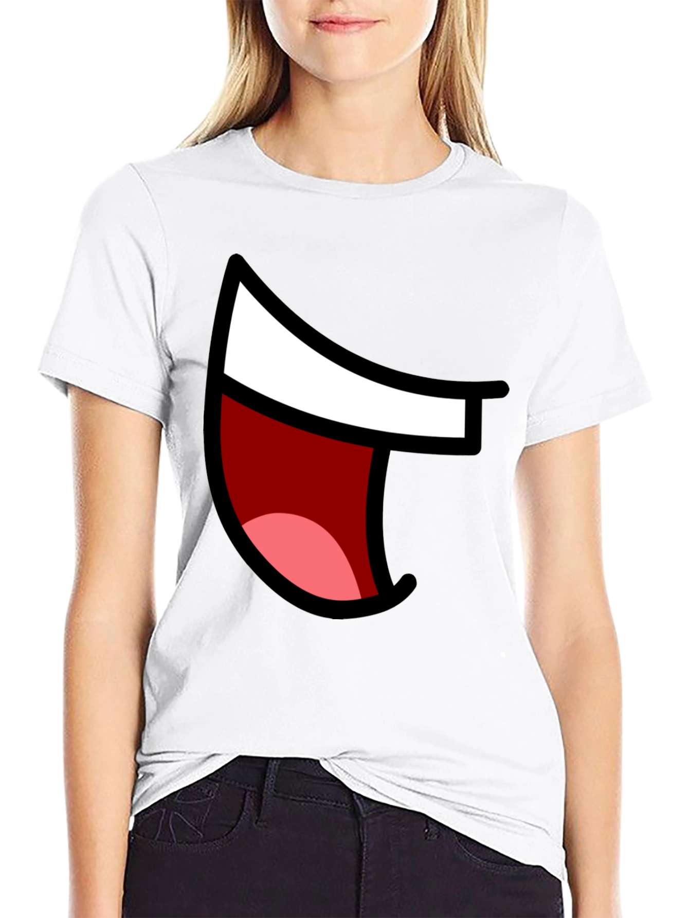 Cartoon Mouth Graphic Tee - Black