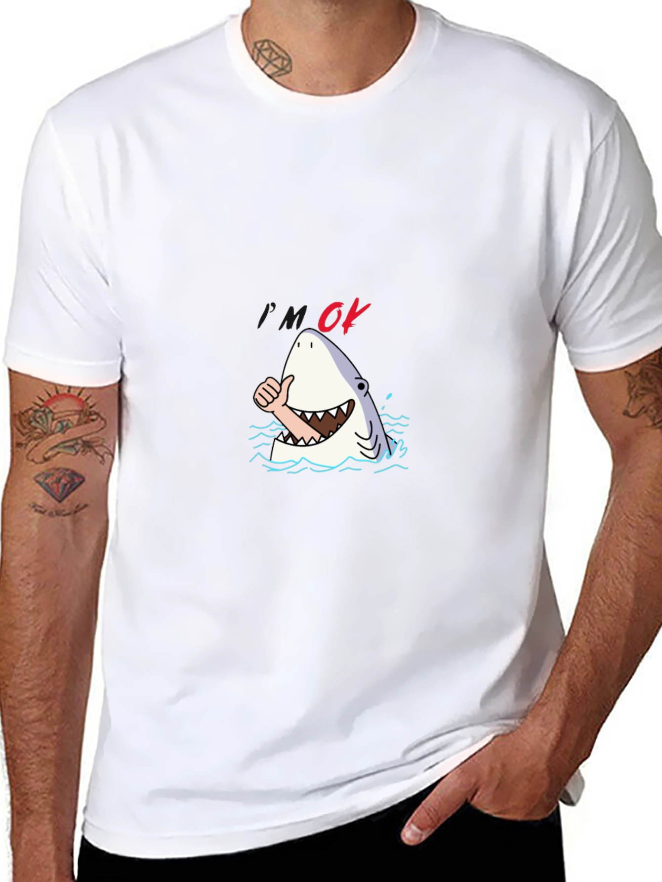 Shark OK T-Shirt - Funny Cartoon Graphic Tee