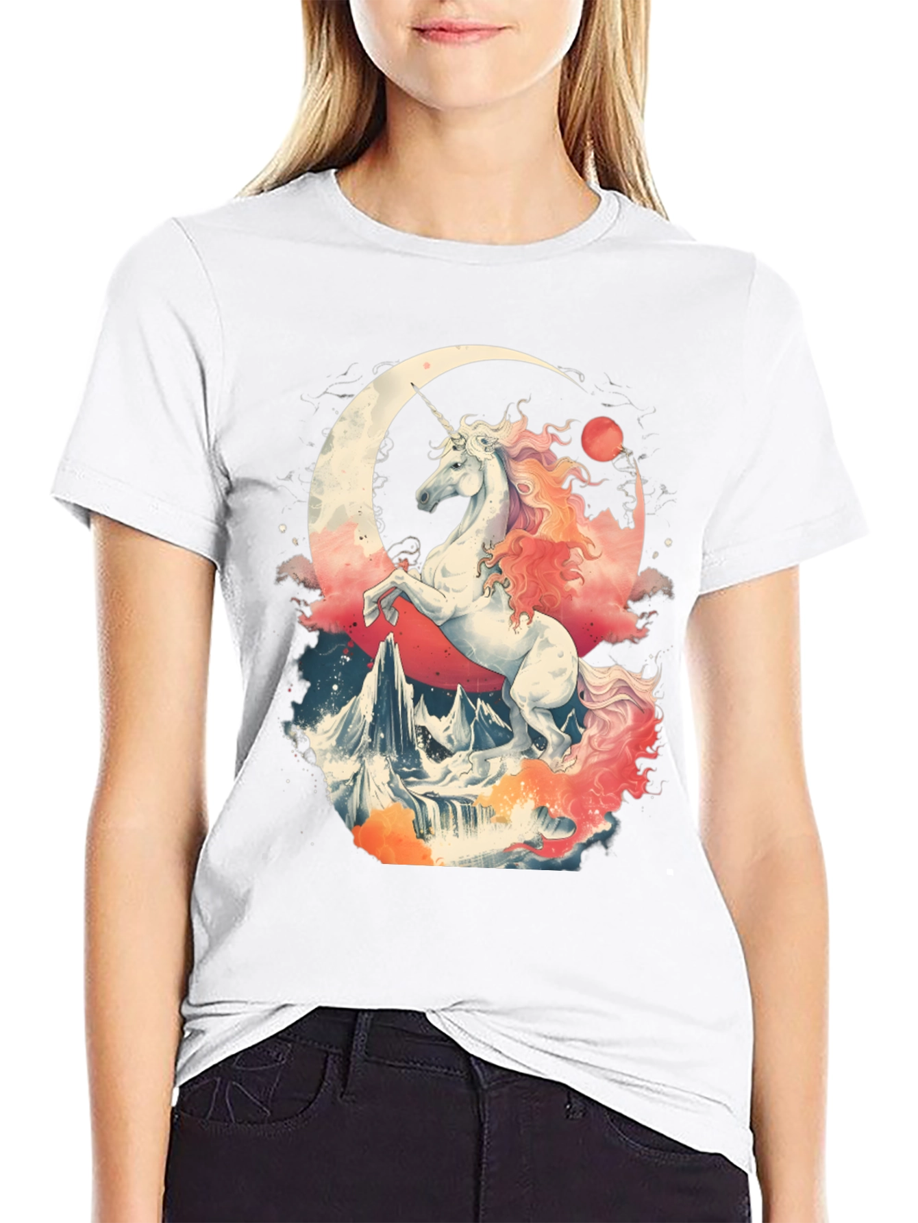 Unicorn Crescent Moon Graphic T-Shirt