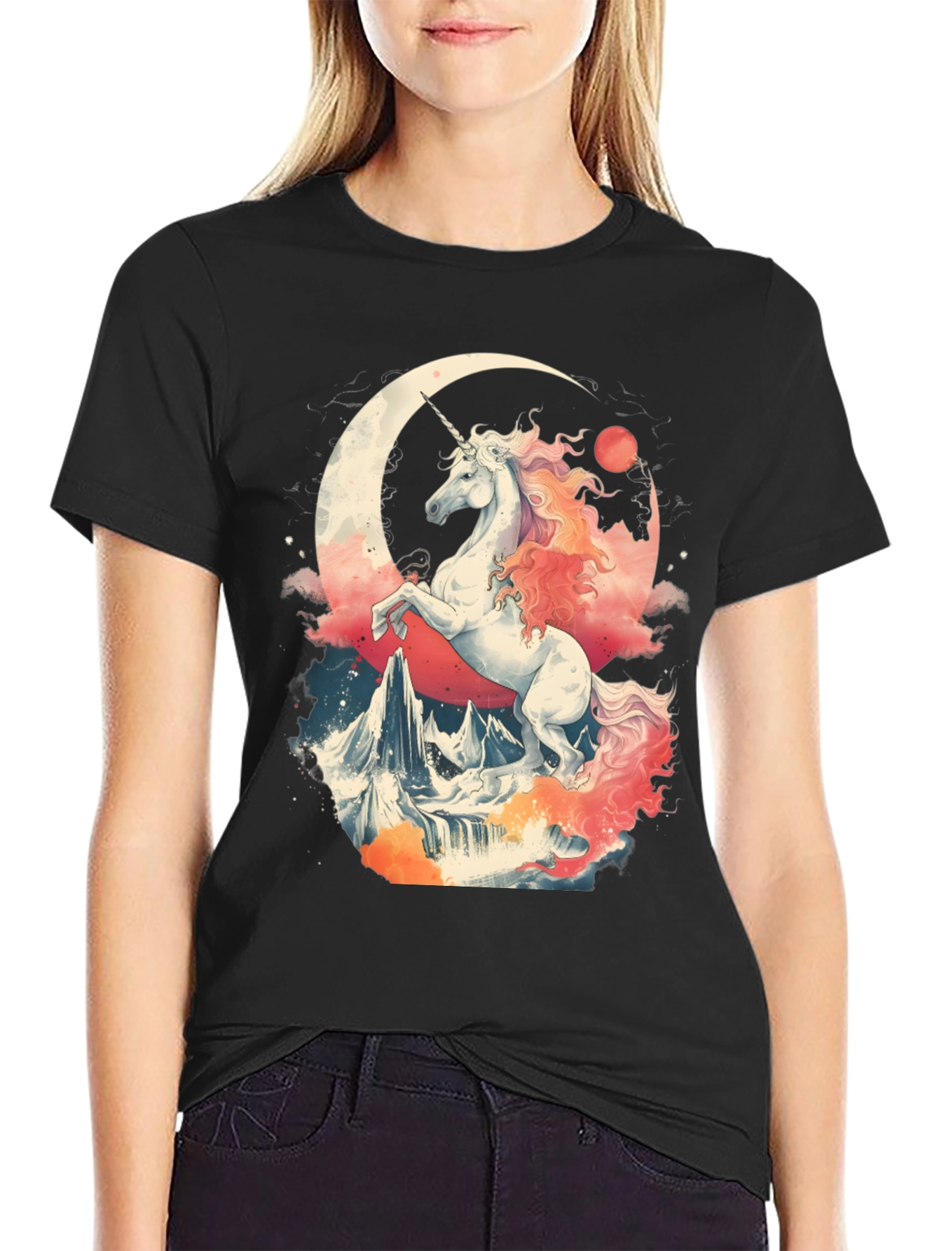 Unicorn Crescent Moon Graphic T-Shirt