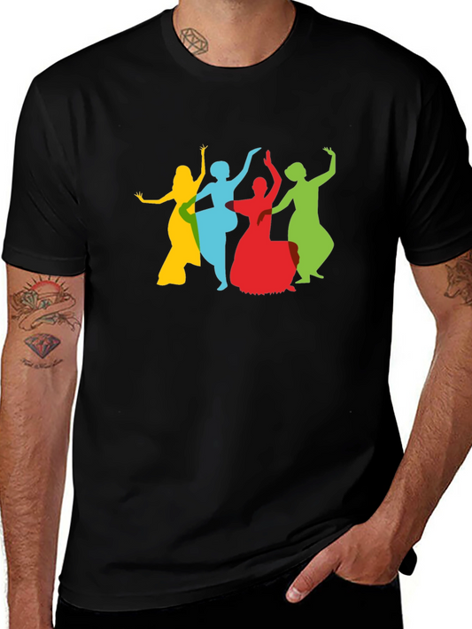 Colorful Dancer Silhouette Black T-Shirt