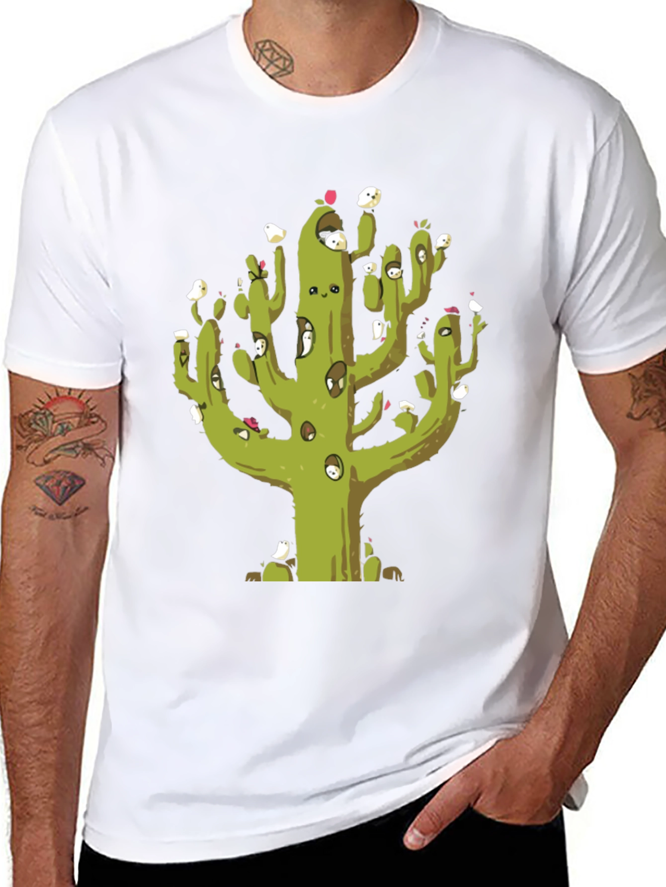 Cactus T-Shirt with Bird Friends