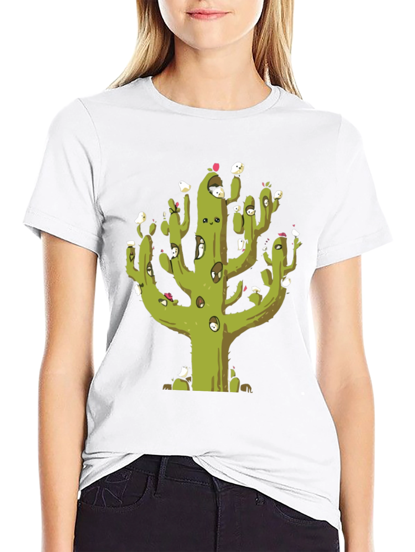 Cactus T-Shirt with Bird Friends