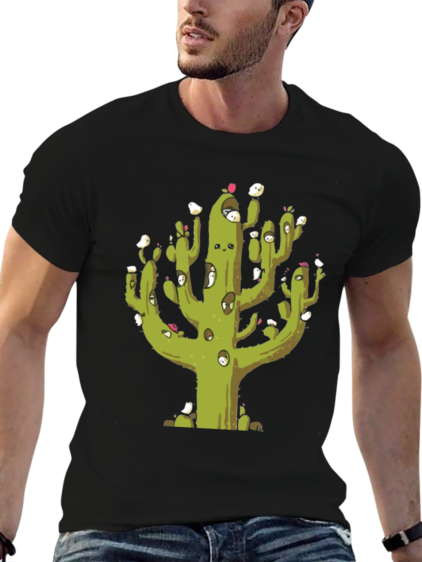 Cactus T-Shirt with Bird Friends