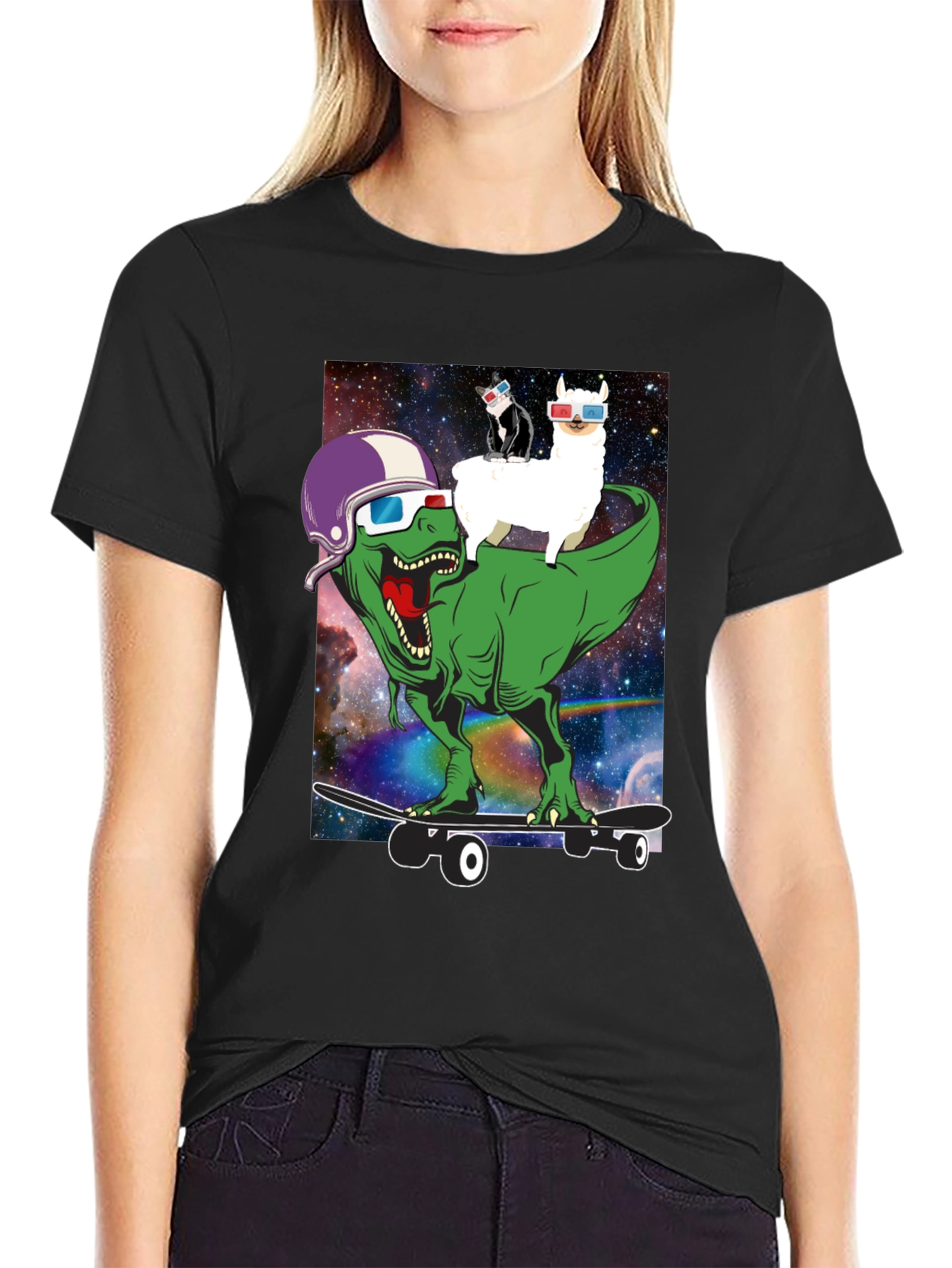 Dino Llama Cat Skateboard T-Shirt