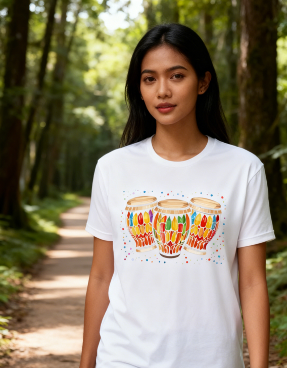 Colorful Percussion Graphic Tee for Music Enthusiasts