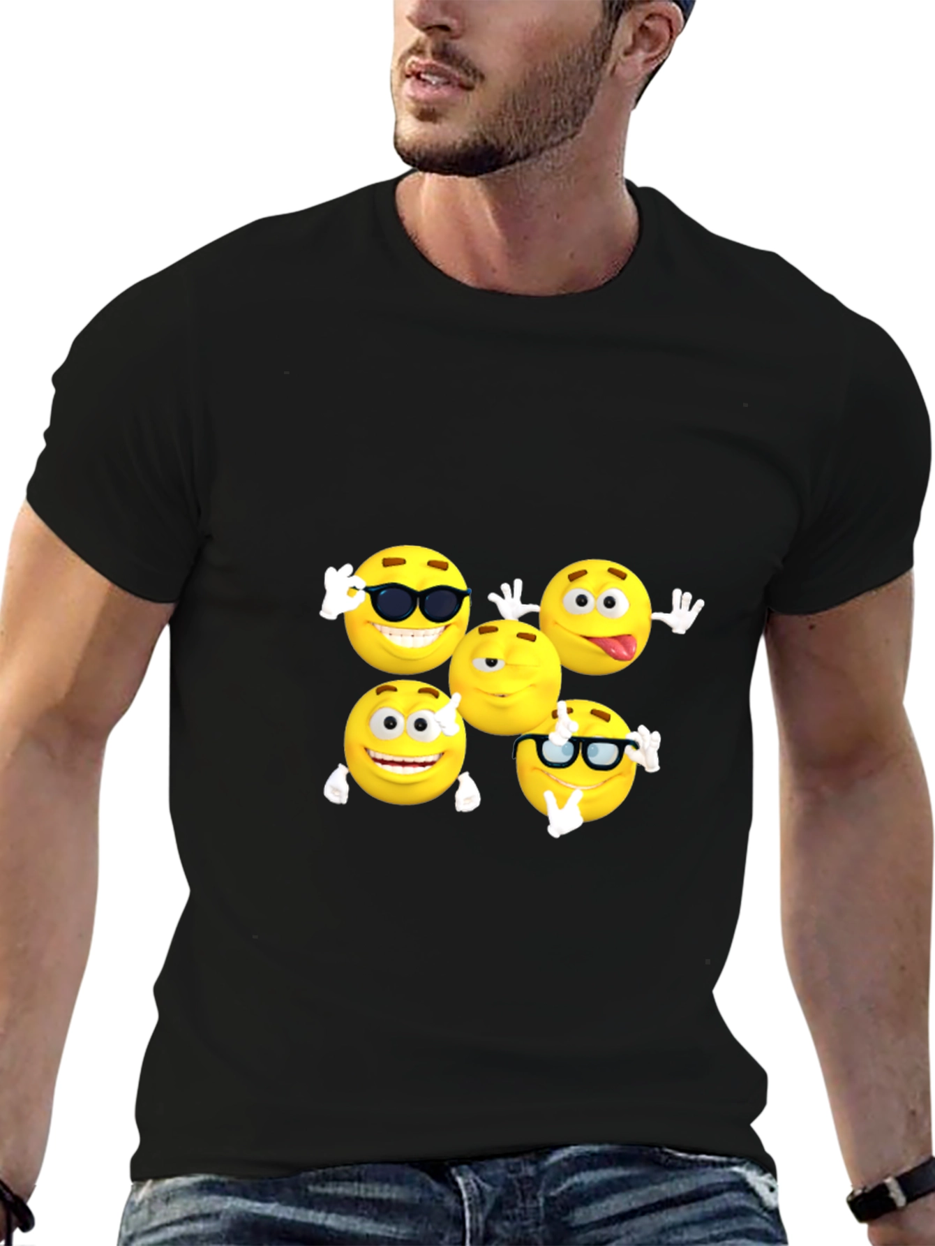 Emoji Faces Black T-Shirt