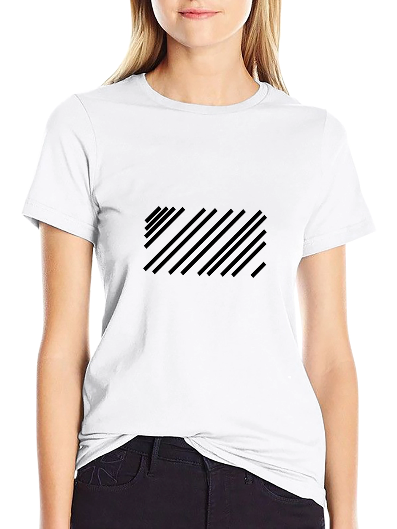 Mens Black Diagonal Stripe Pattern T-Shirt