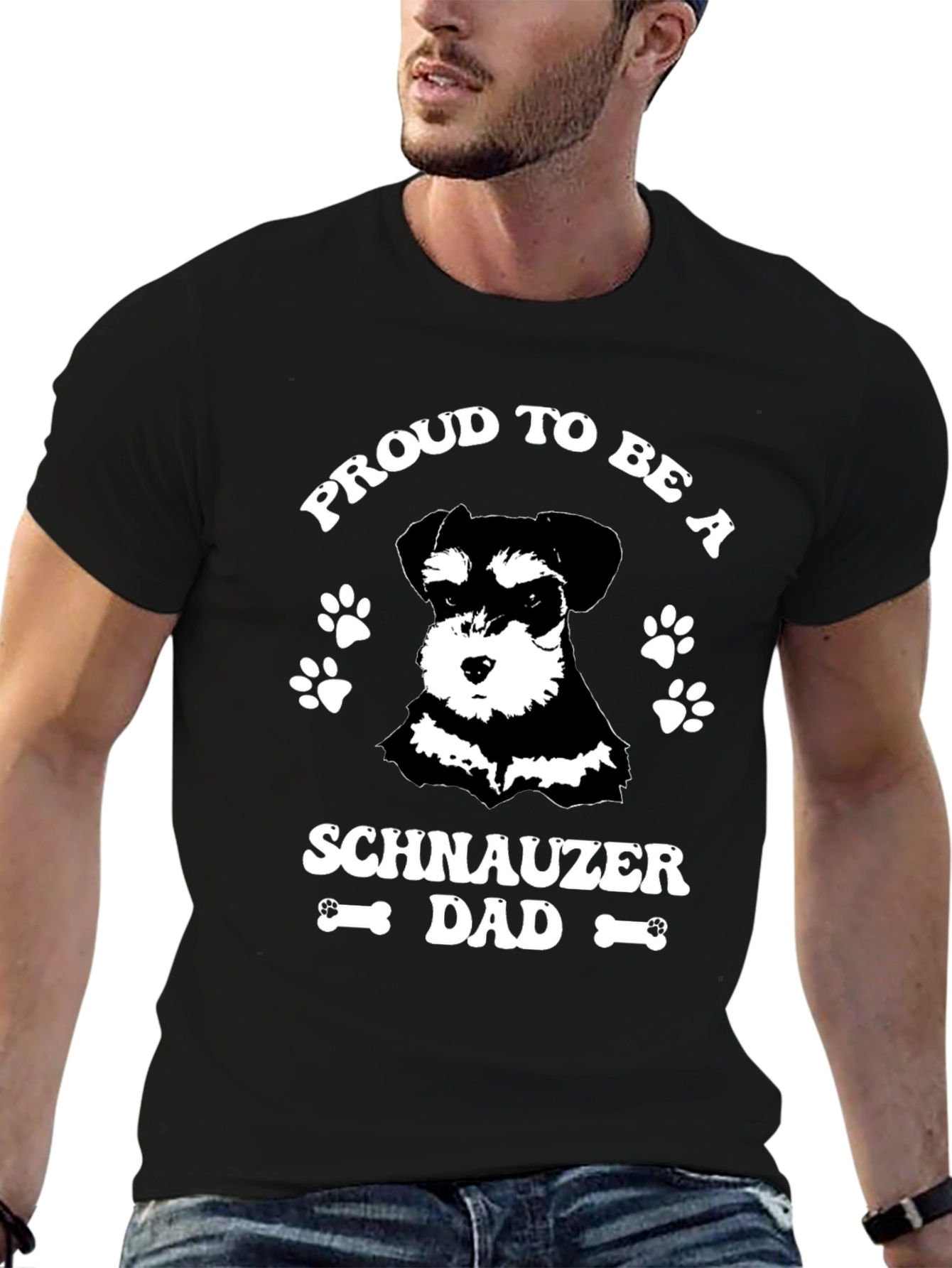 Proud Schnauzer Dad Black Graphic T-Shirt