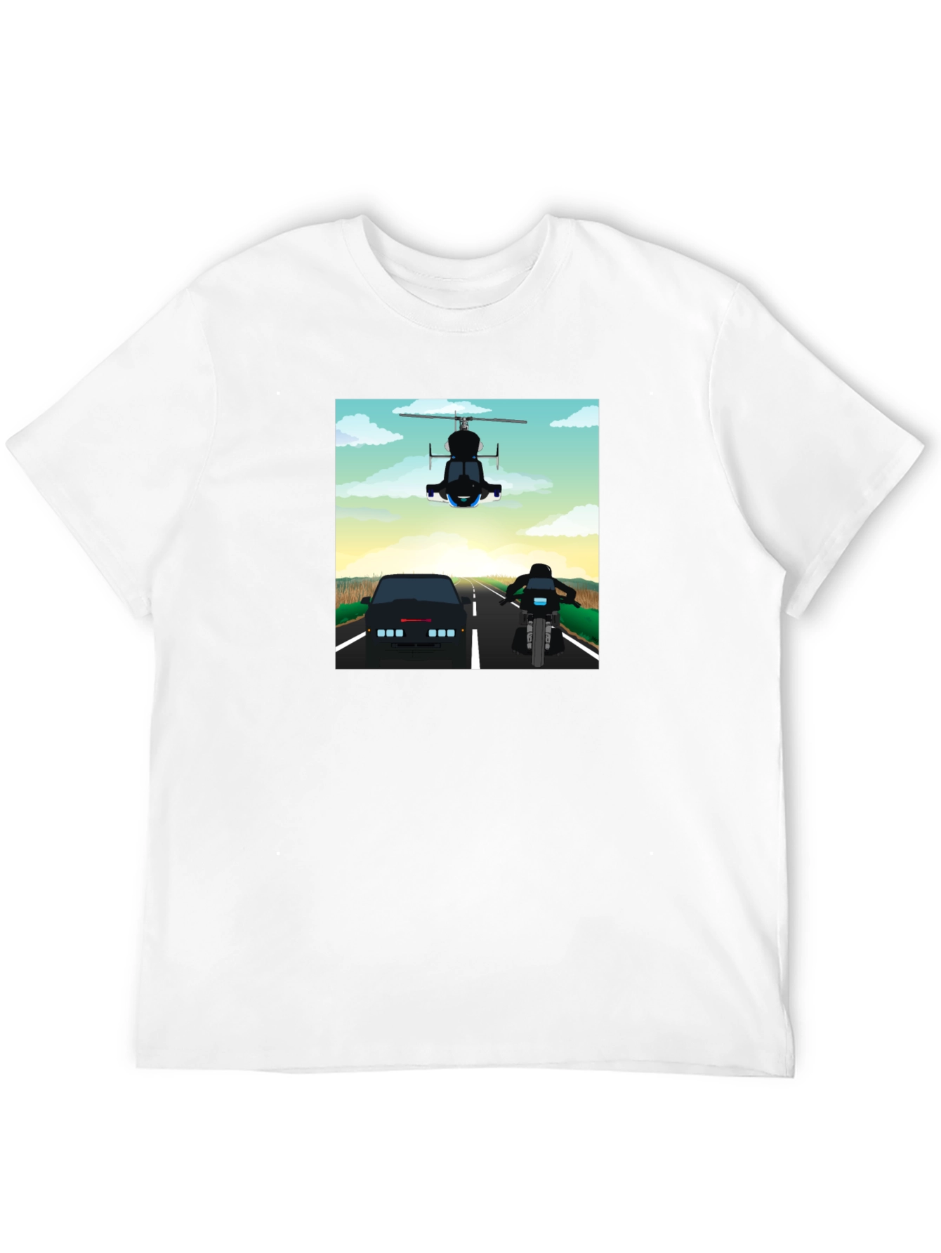 Retro Cartoon Car Chase Black T-Shirt