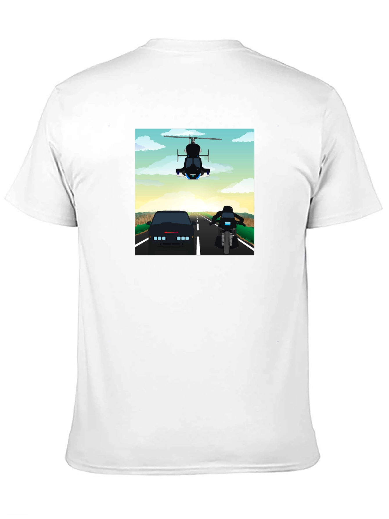 Retro Cartoon Car Chase Black T-Shirt