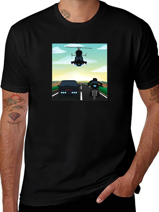 Retro Cartoon Car Chase Black T-Shirt