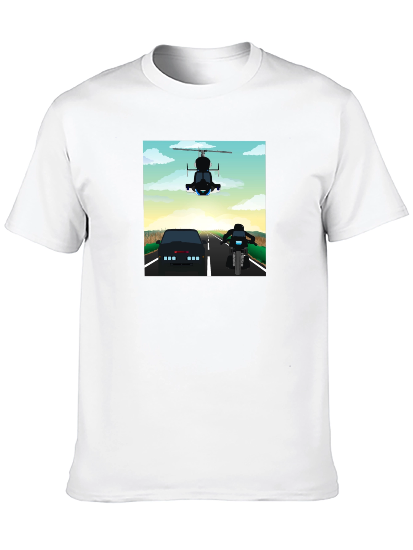 Retro Cartoon Car Chase Black T-Shirt