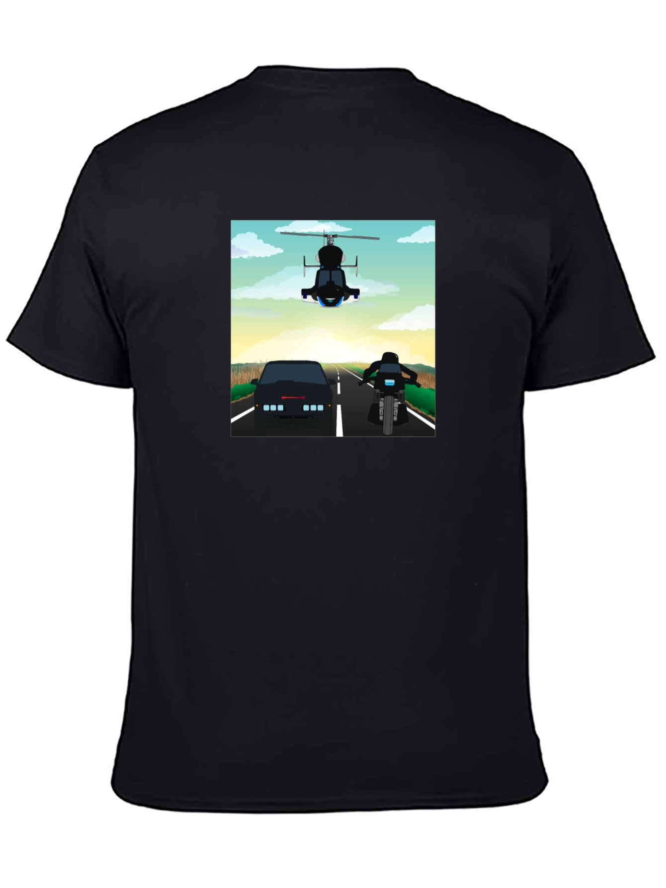 Retro Cartoon Car Chase Black T-Shirt