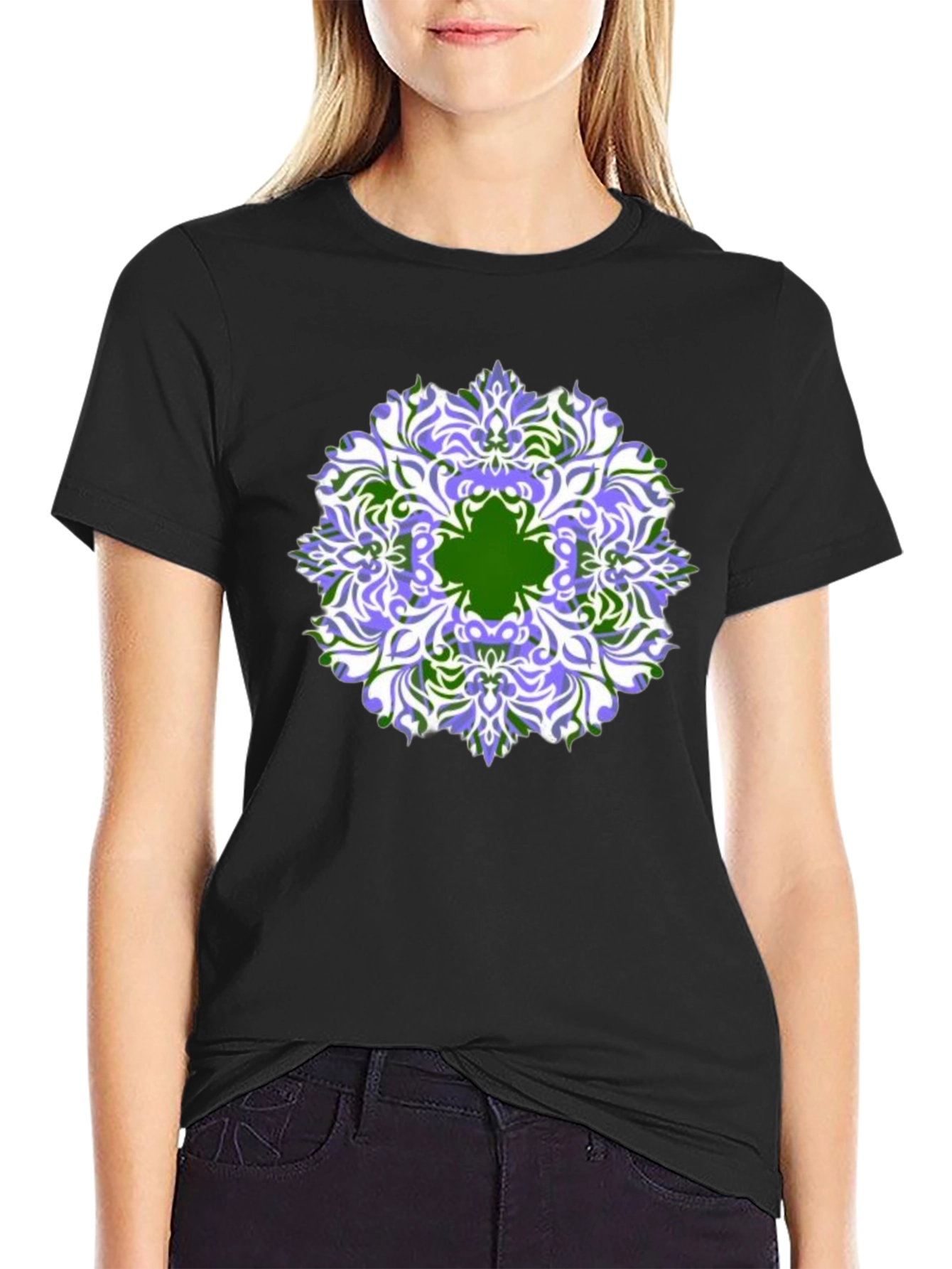 Abstract Mandala Graphic Print Black T-Shirt