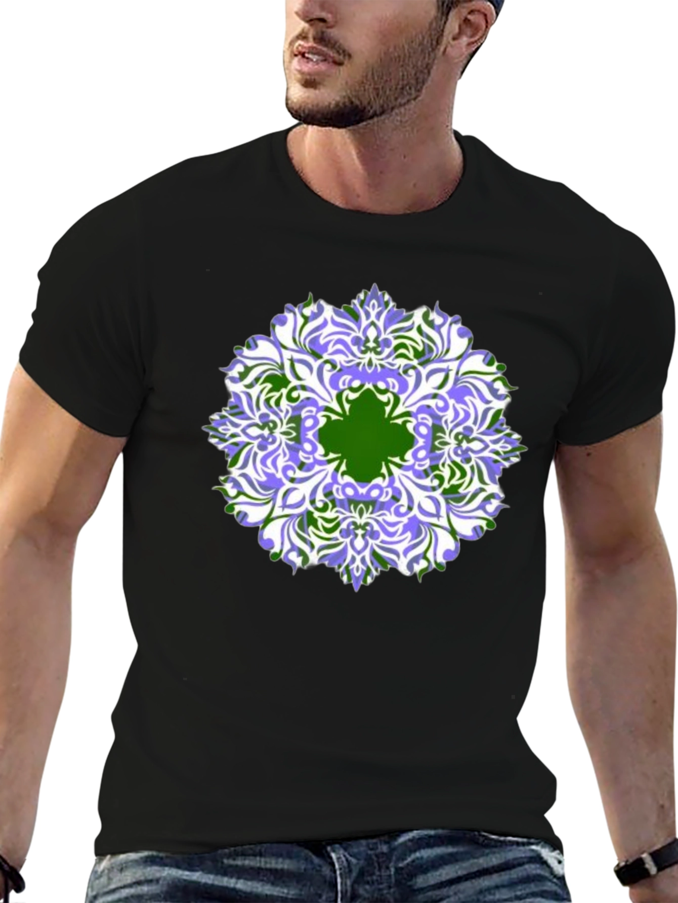 Abstract Mandala Graphic Print Black T-Shirt