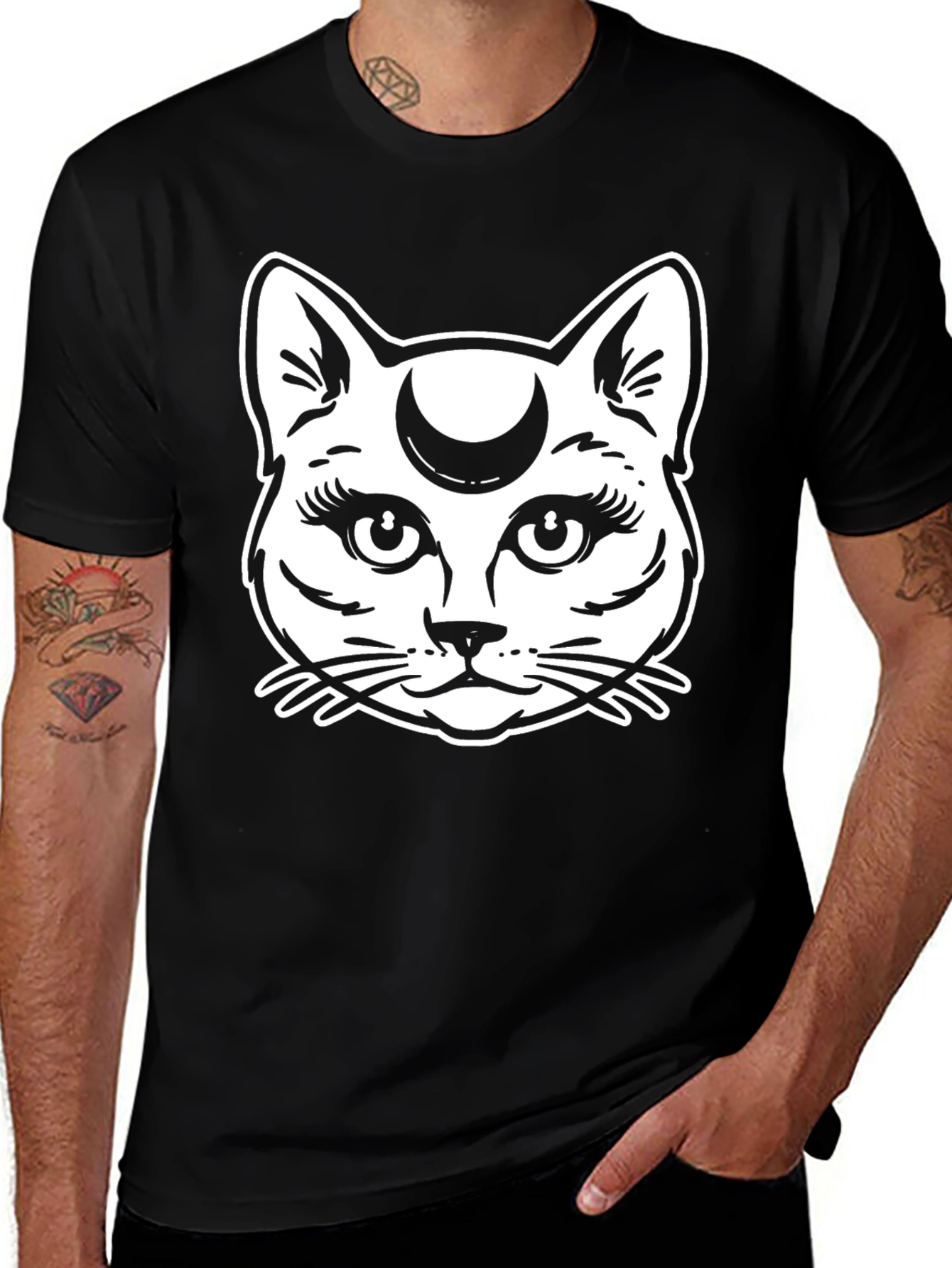 Mystic Cat Moon Graphic Tee - Black