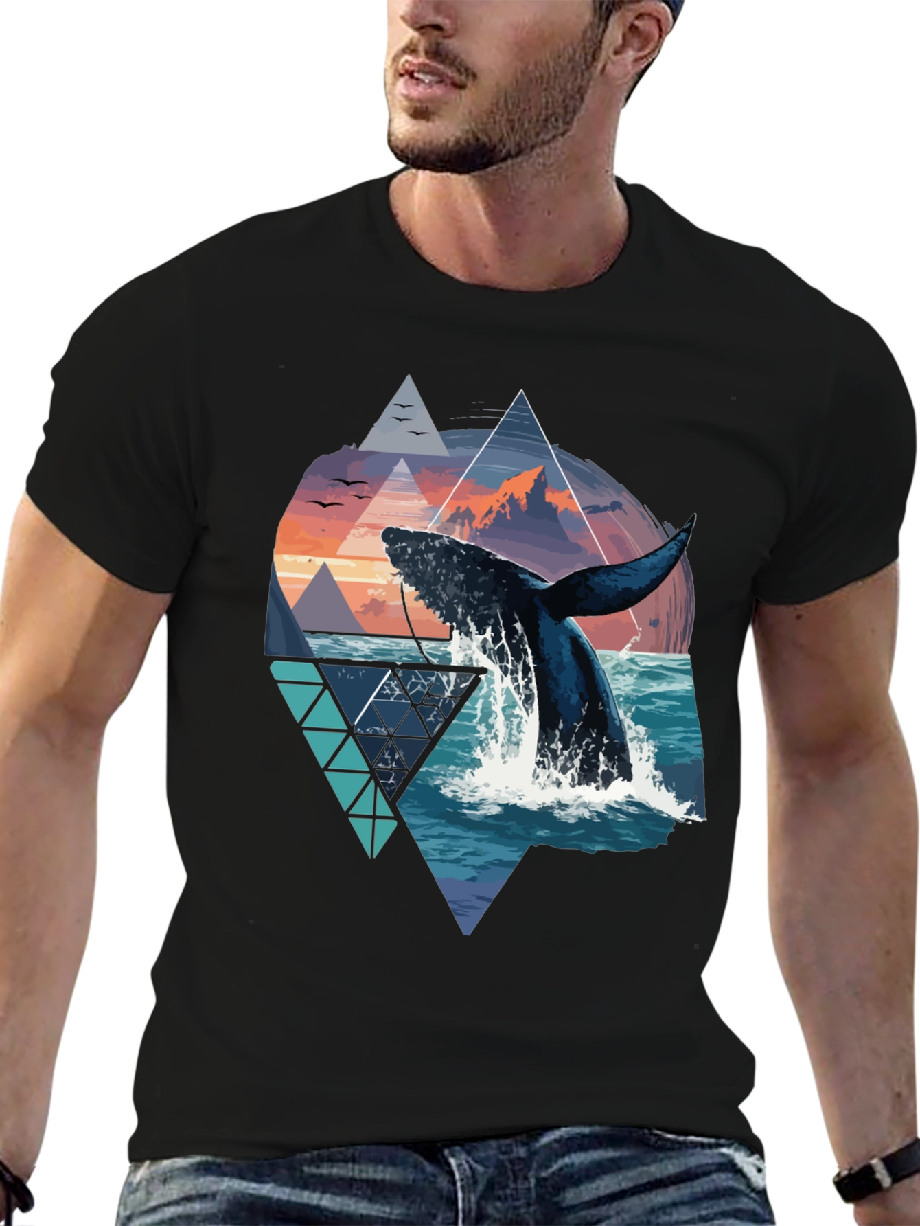 Whale Geometric Graphic Tee