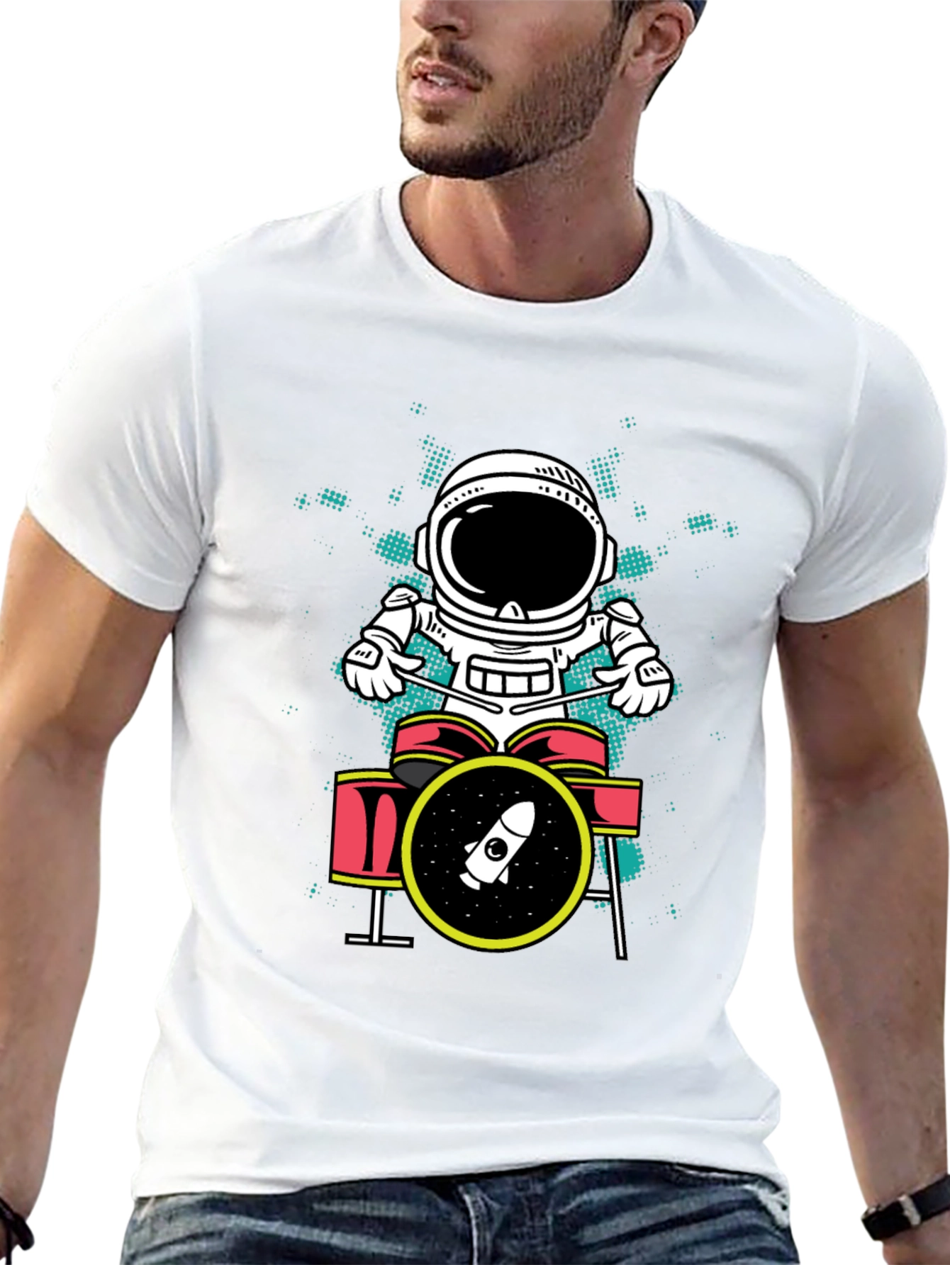 Astronaut Drummer Graphic T-Shirt