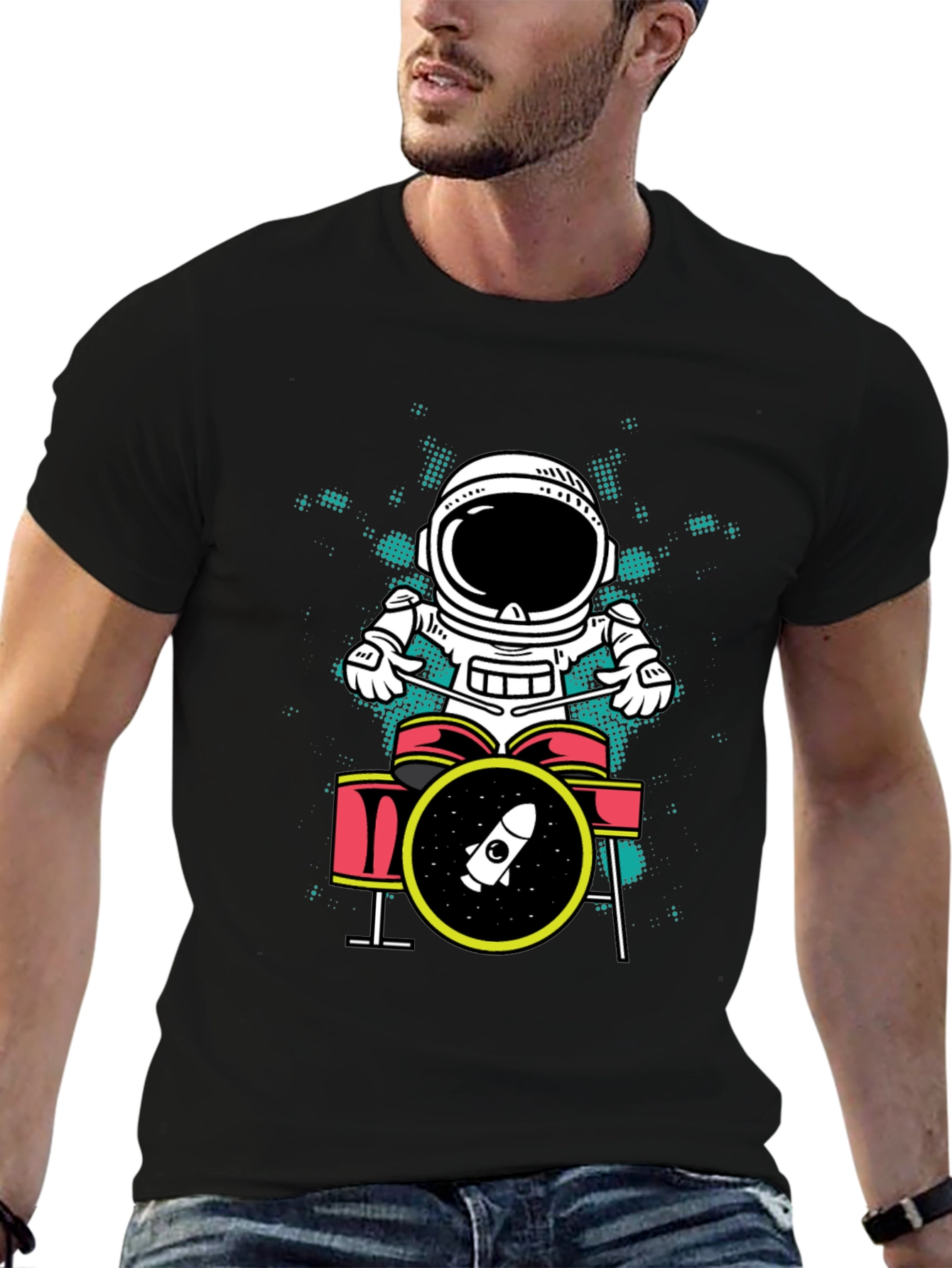 Astronaut Drummer Graphic T-Shirt