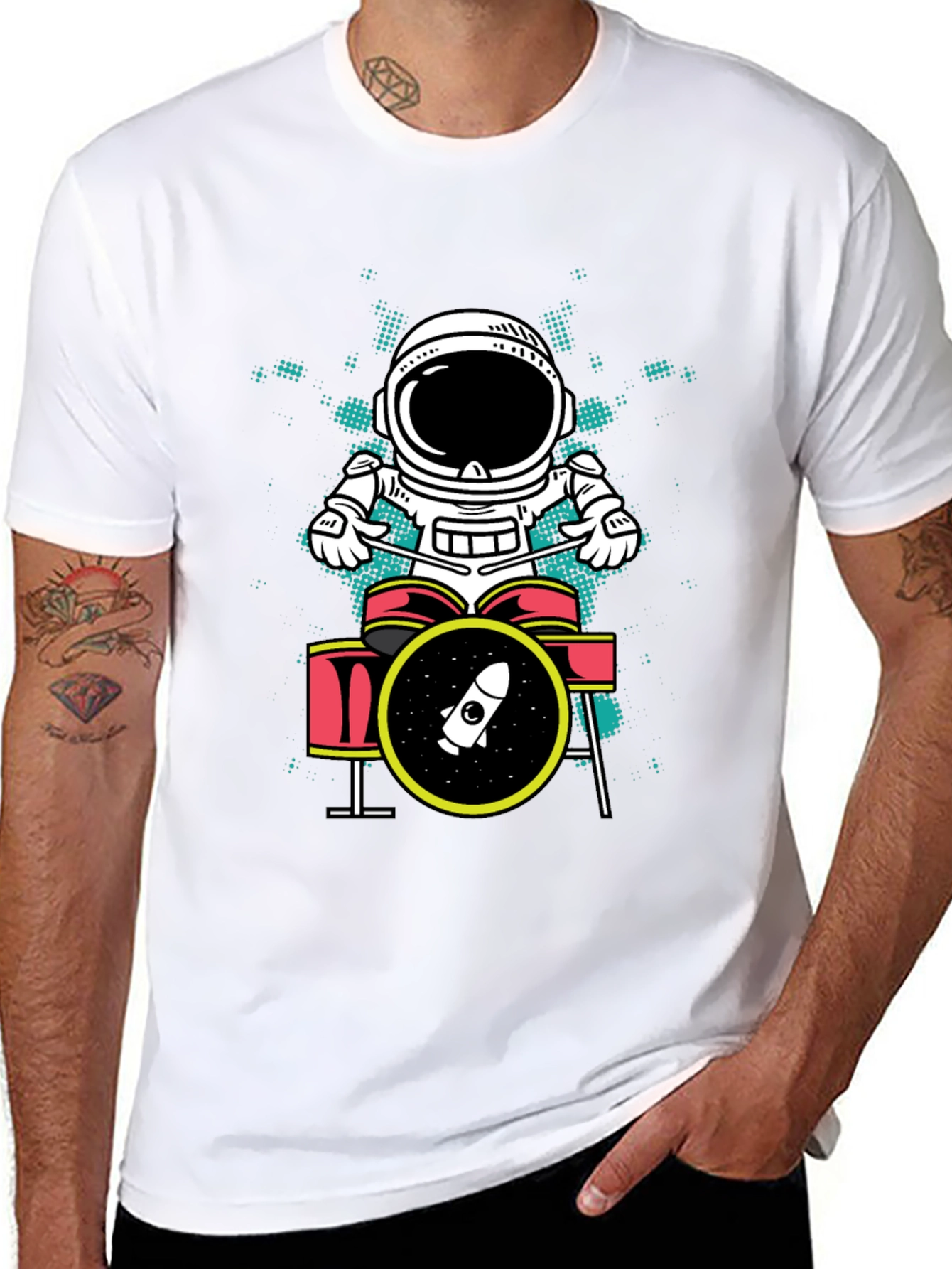 Astronaut Drummer Graphic T-Shirt