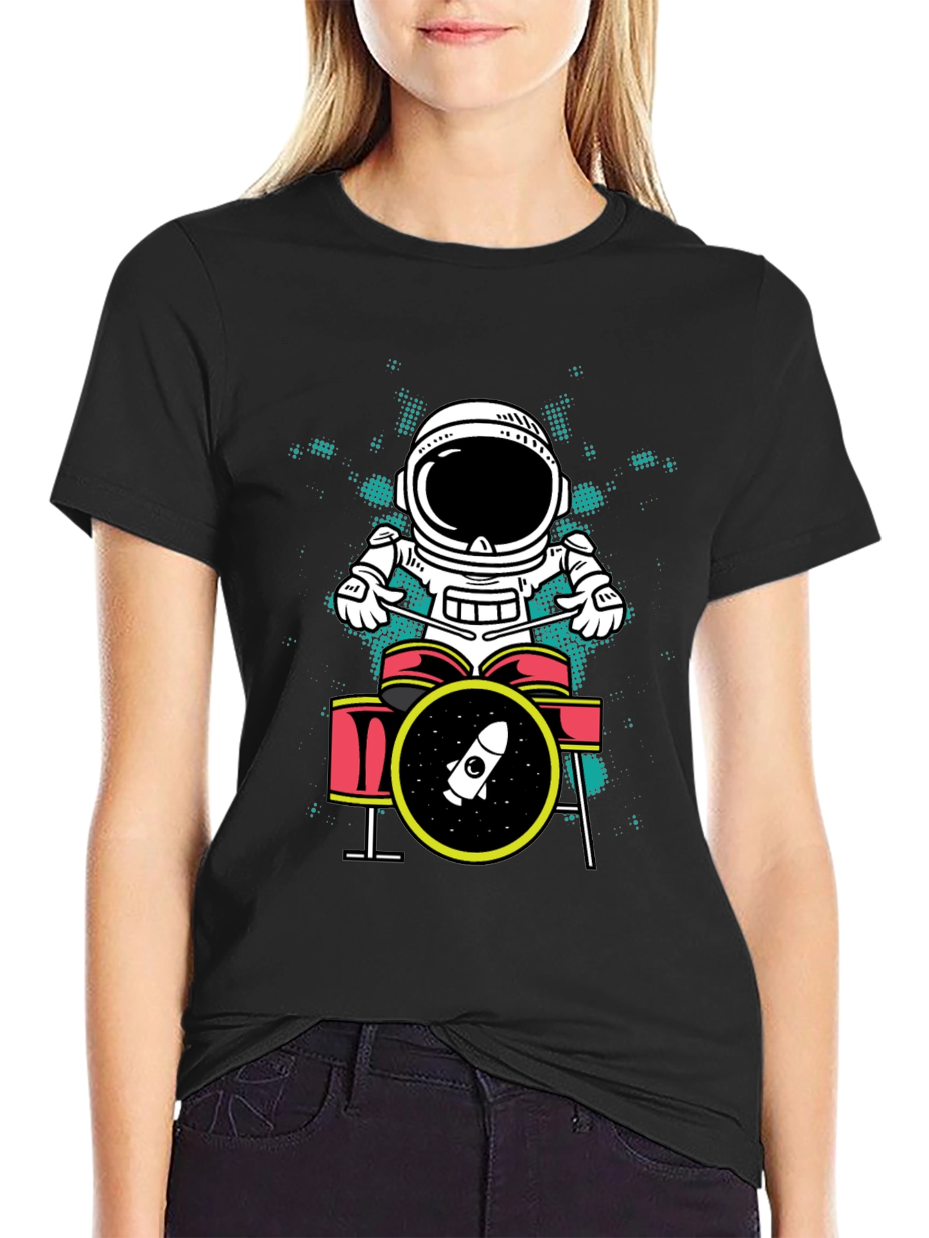 Astronaut Drummer Graphic T-Shirt