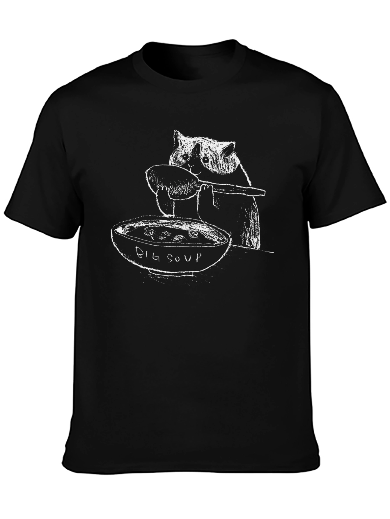 Big Soup Cat Graphic Tee - Black Cotton Blend