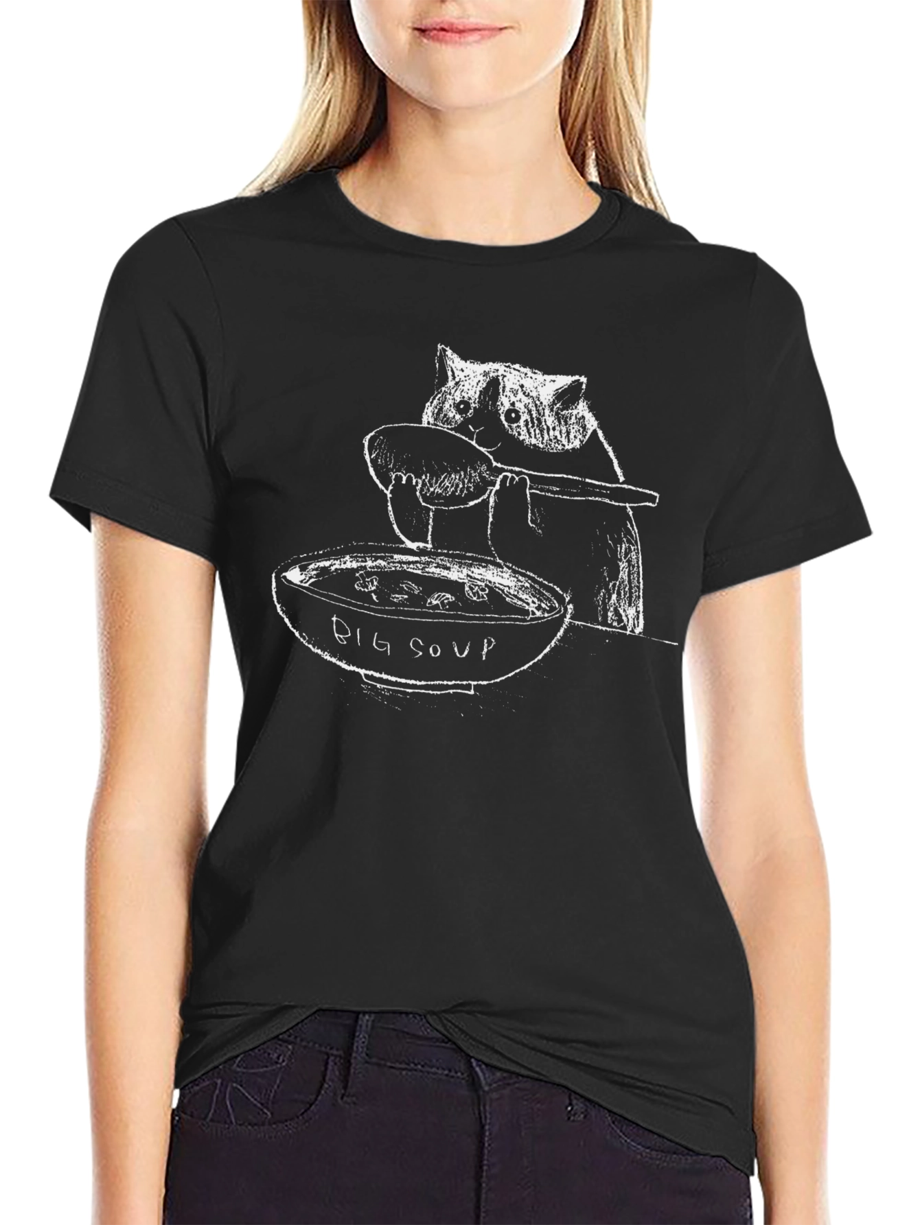 Big Soup Cat Graphic Tee - Black Cotton Blend