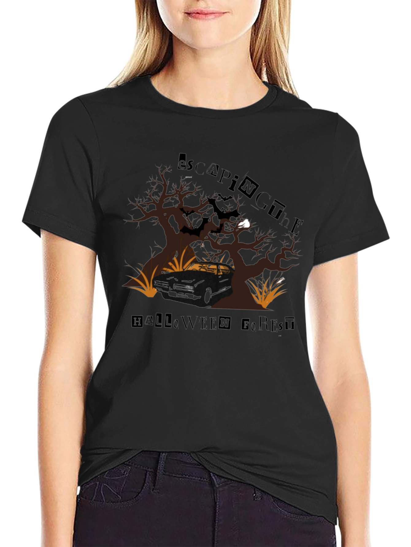 Escaping The Halloween Forest Black T-Shirt