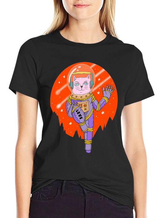 Astronaut Cat Graphic Tee - Black T-Shirt
