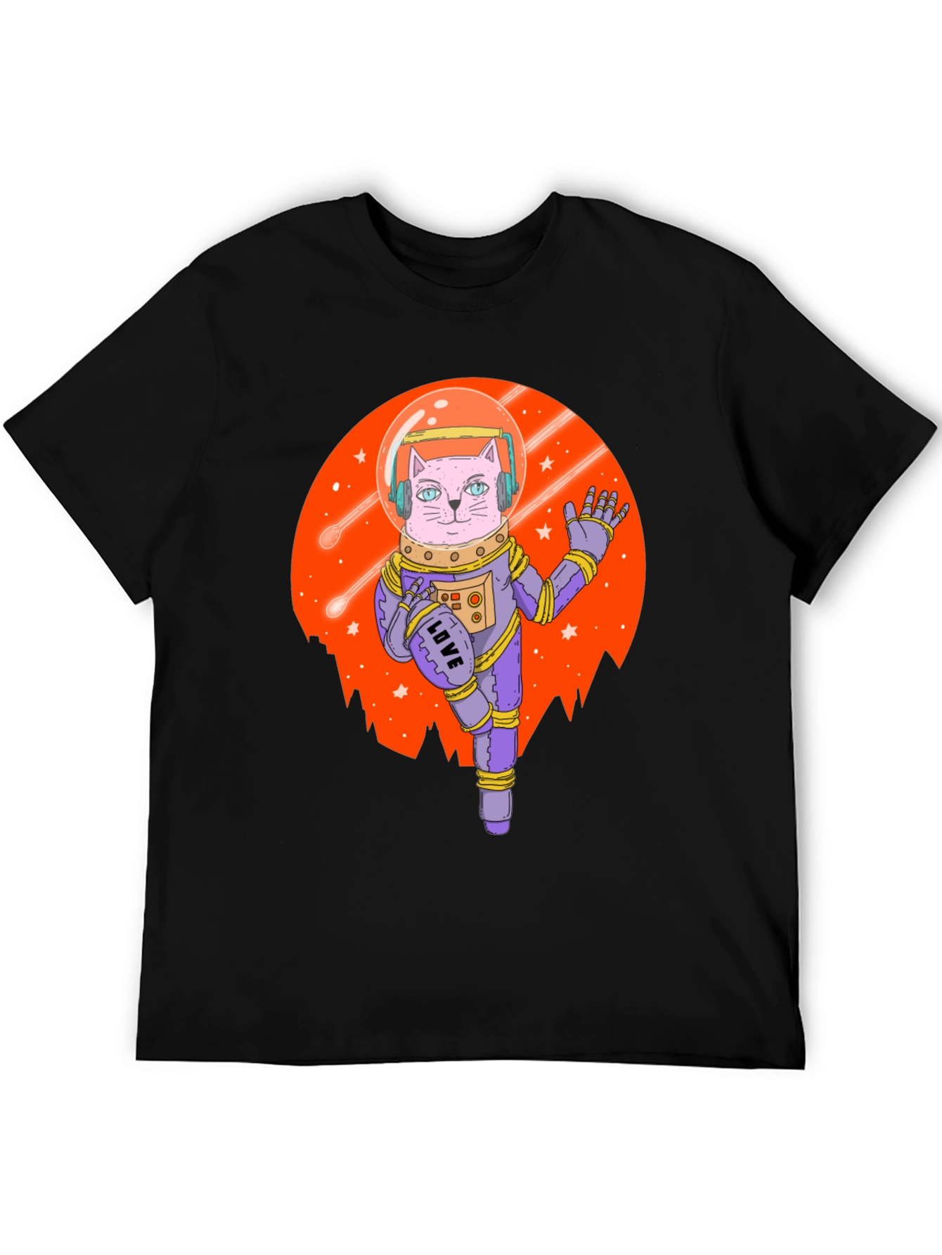 Astronaut Cat Graphic Tee - Black T-Shirt