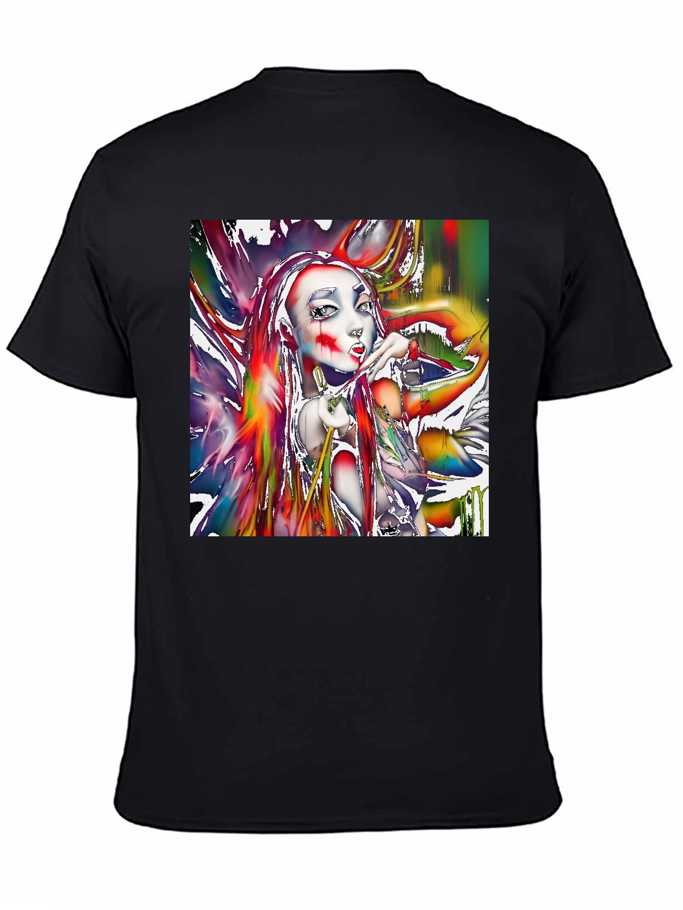 Artistic Girl Print Black T-Shirt