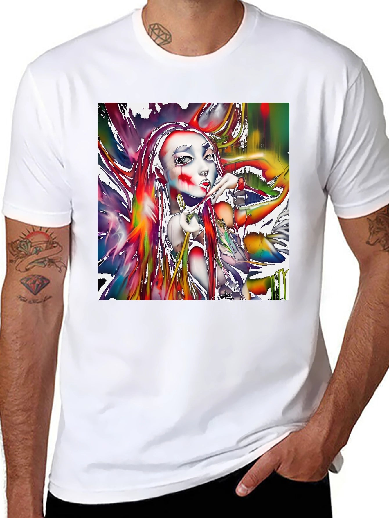 Artistic Girl Print Black T-Shirt