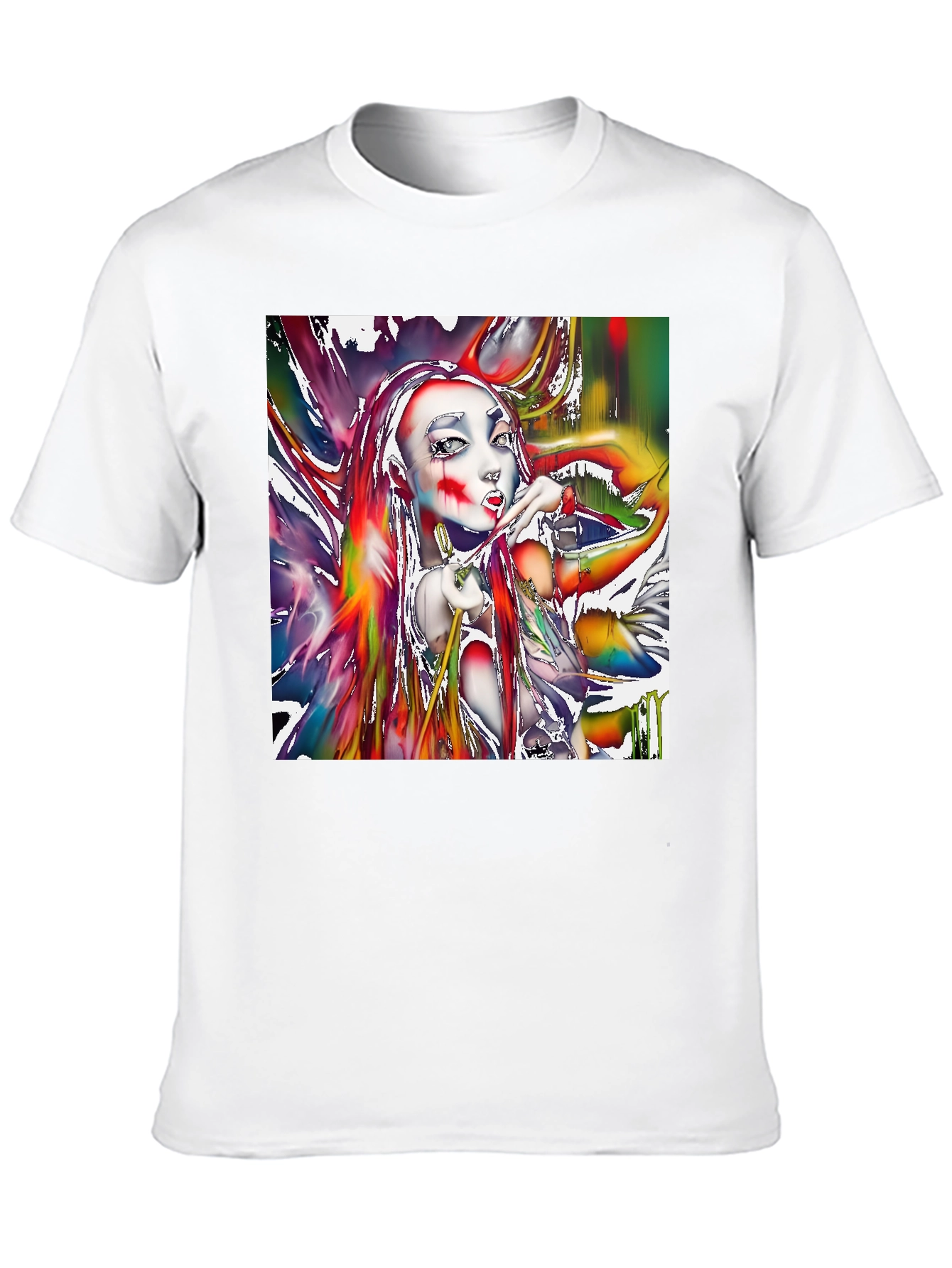 Artistic Girl Print Black T-Shirt