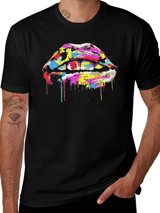 Abstract Lips Graphic Tee - Modern Art Print