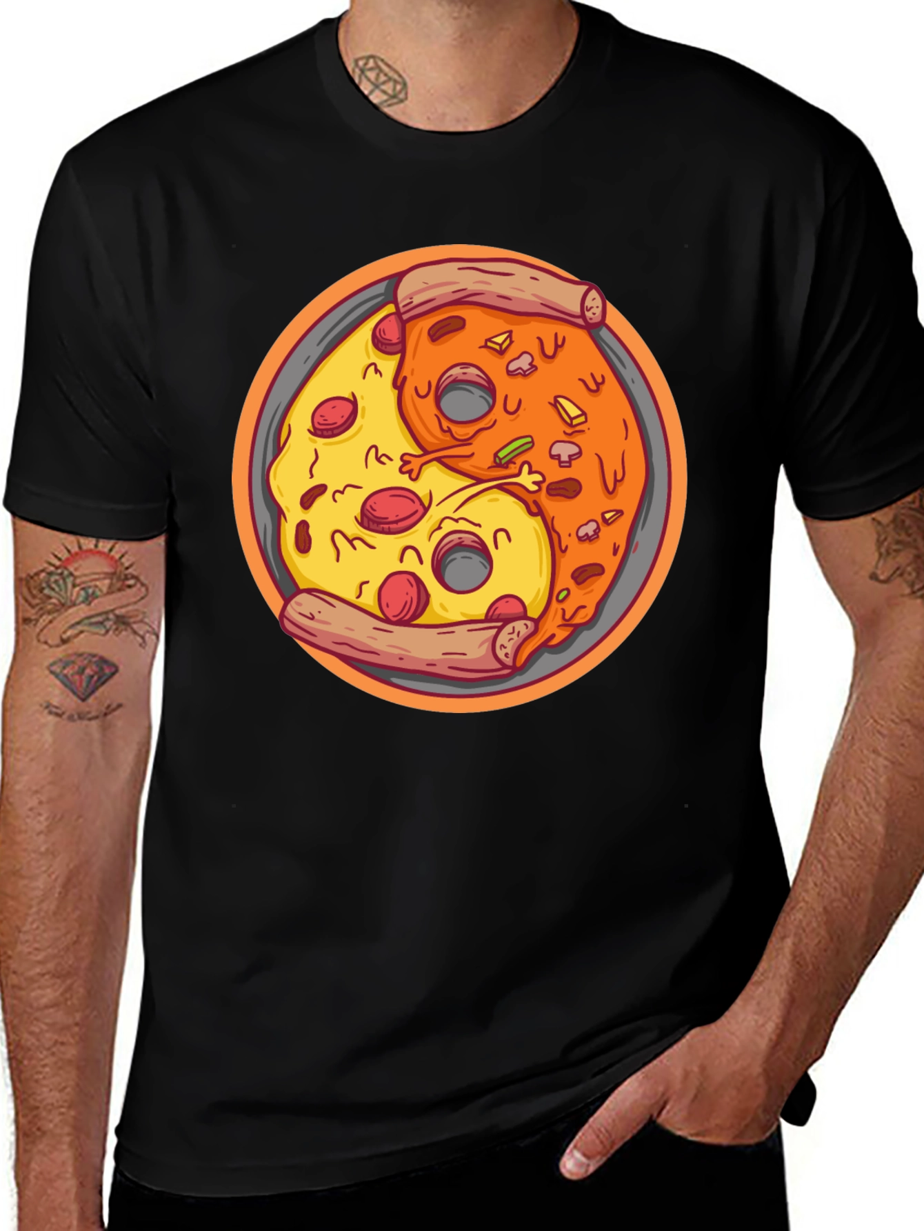 Yin Yang Pizza Graphic Tee - Unisex Black T-Shirt