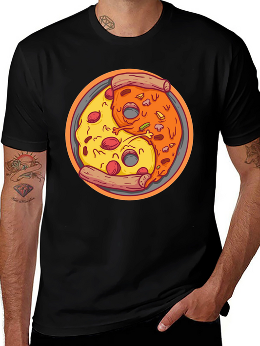 Yin Yang Pizza Graphic Tee - Unisex Black T-Shirt