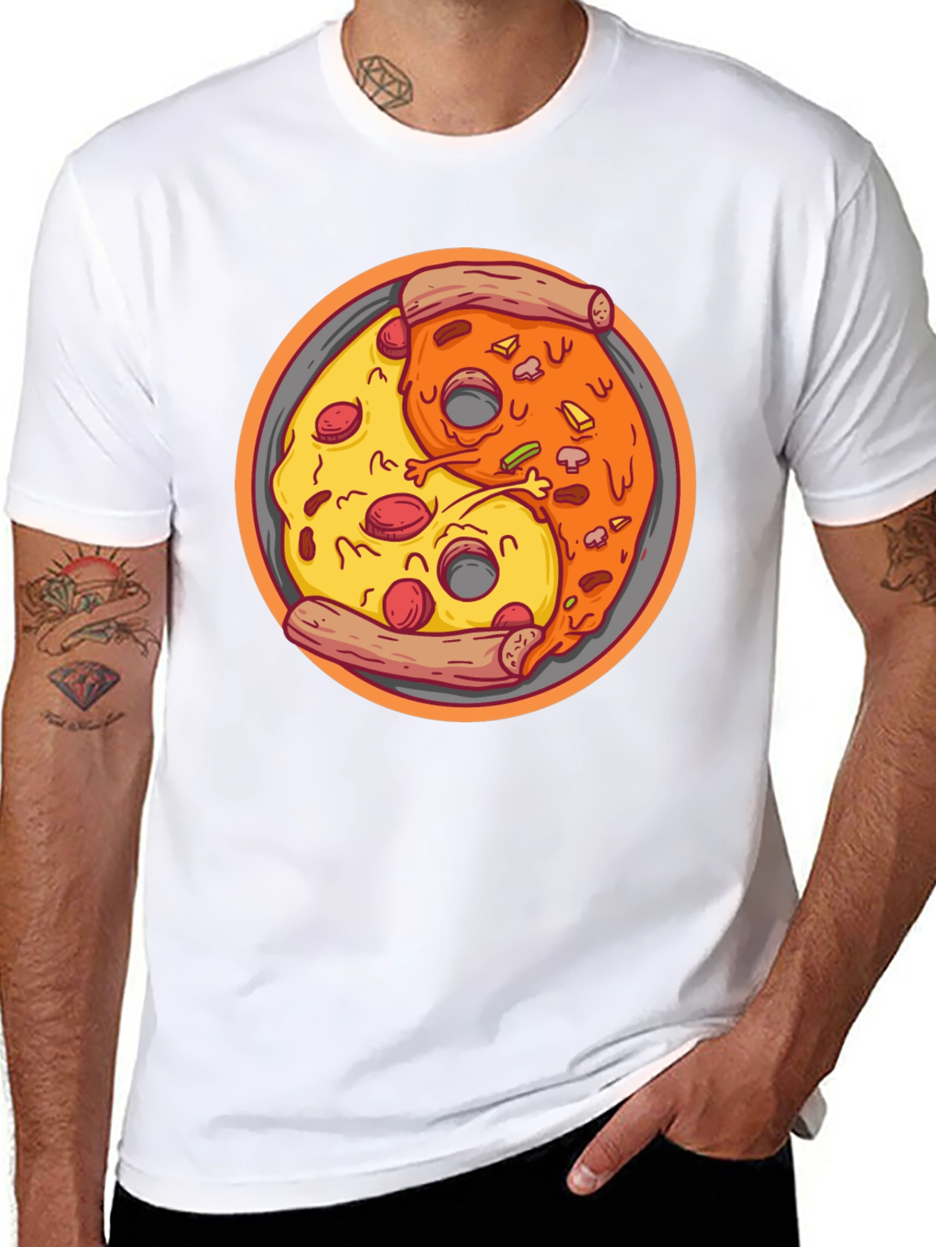 Yin Yang Pizza Graphic Tee - Unisex Black T-Shirt