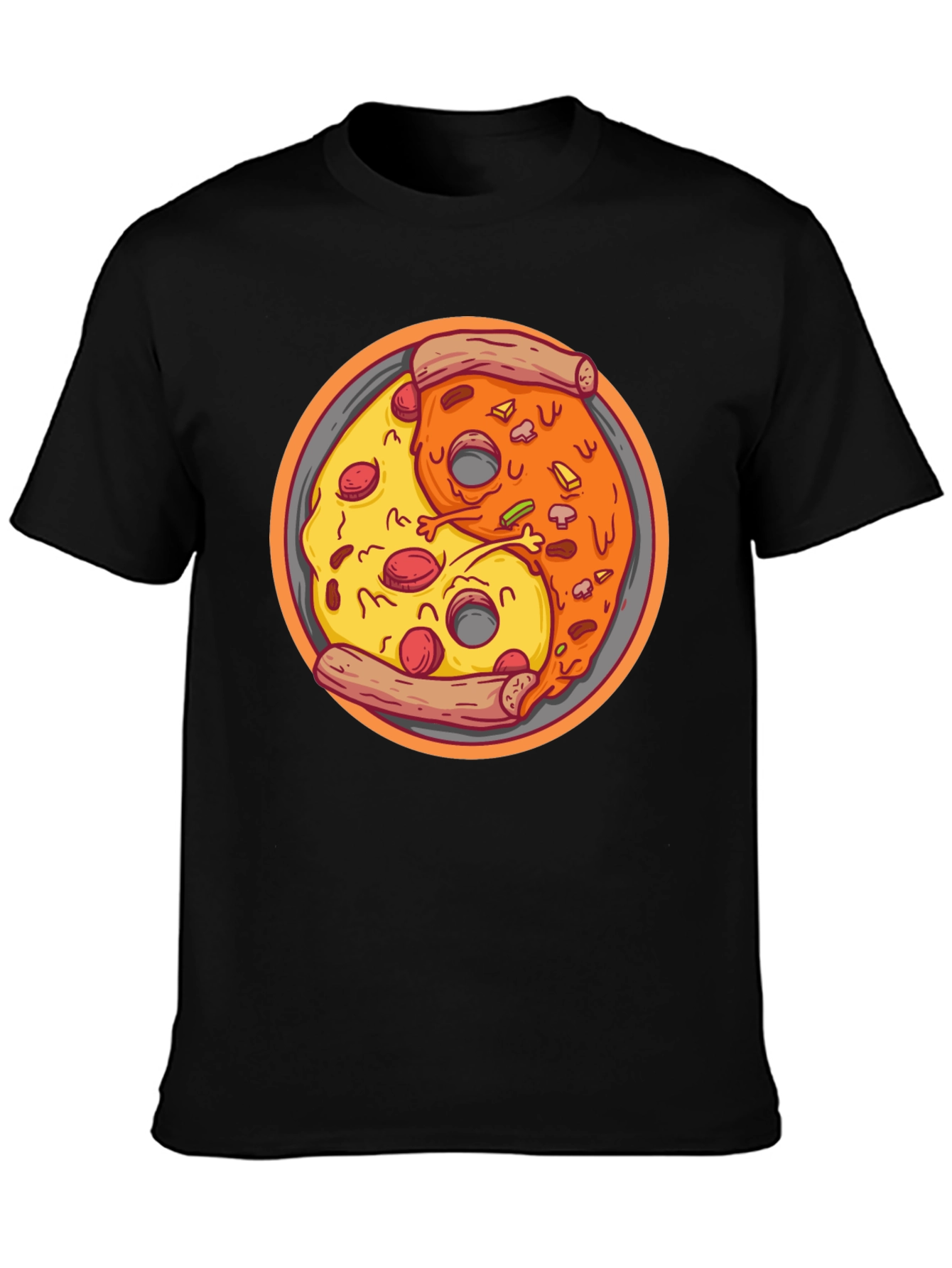 Yin Yang Pizza Graphic Tee - Unisex Black T-Shirt