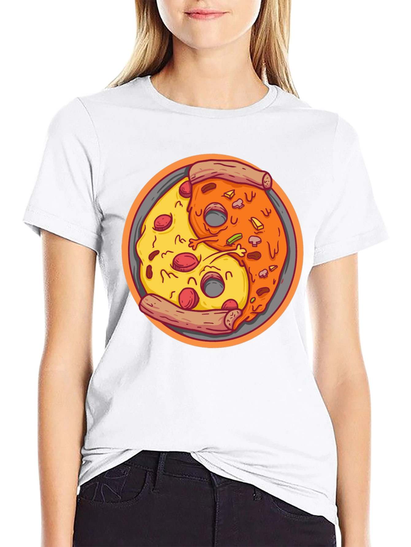 Yin Yang Pizza Graphic Tee - Unisex Black T-Shirt