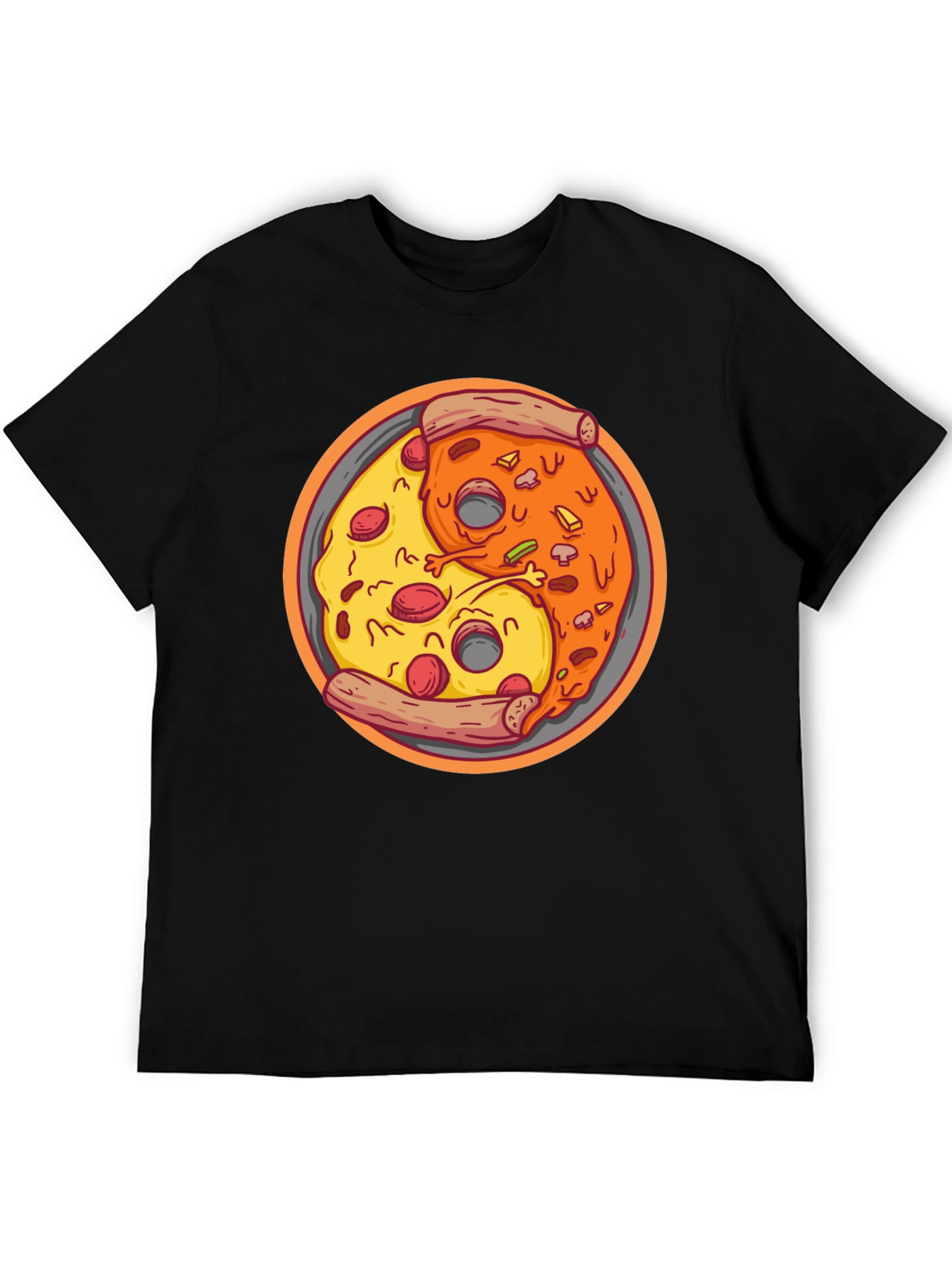 Yin Yang Pizza Graphic Tee - Unisex Black T-Shirt